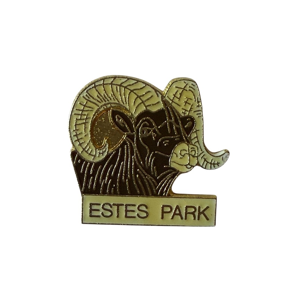 Estes Park Colorado Bighorn‎ Sheep Ram Enamel Souvenir Hat Lapel Pin Gold Tone
